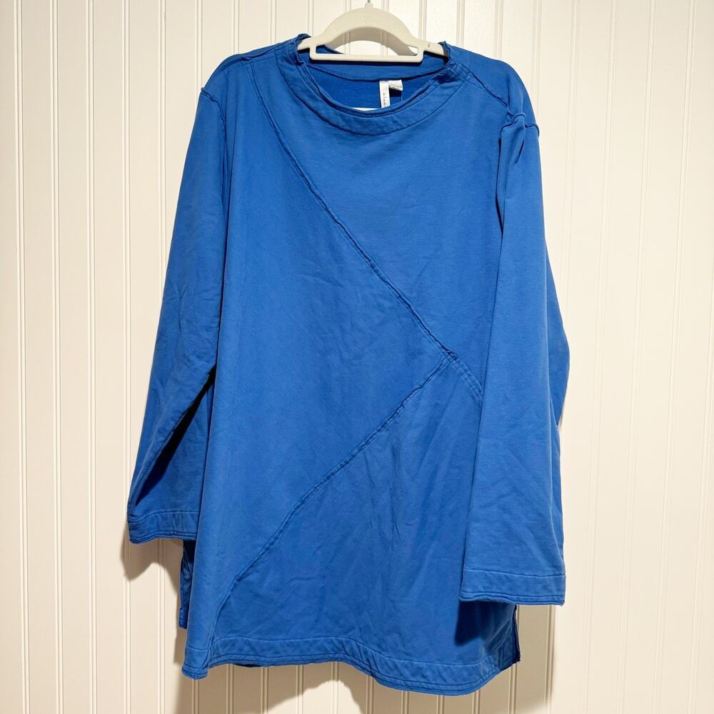 Kleen Lapis Blue Cotton Tunic Top Lagenlook NEW Plus Size 1X